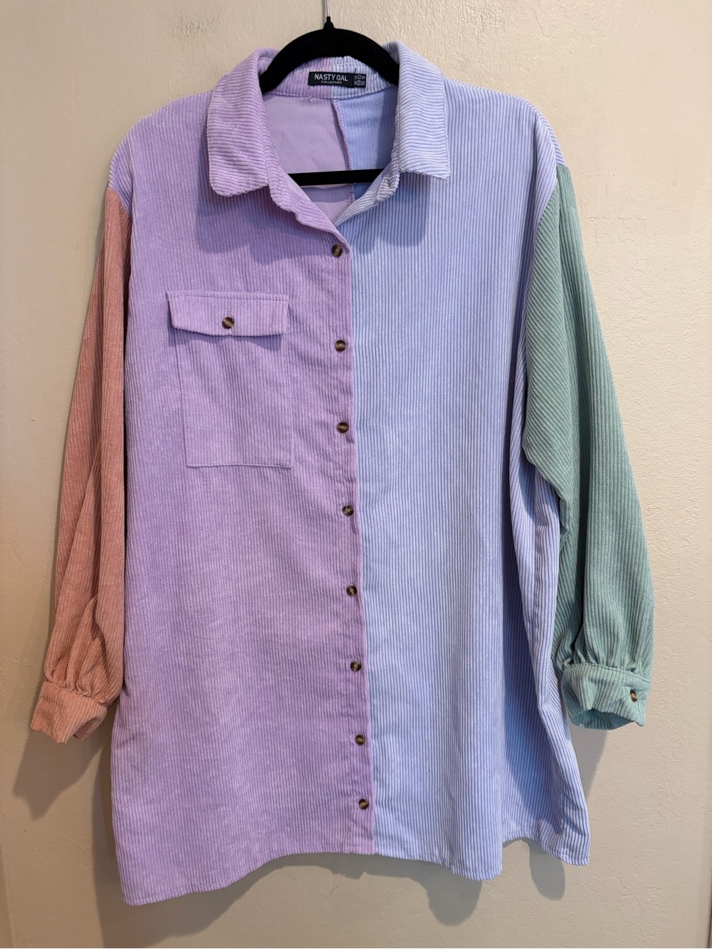 Nasty Gal Pastel Colorblock Corduroy Button Up Shirt, Soft Girlie Streetcore